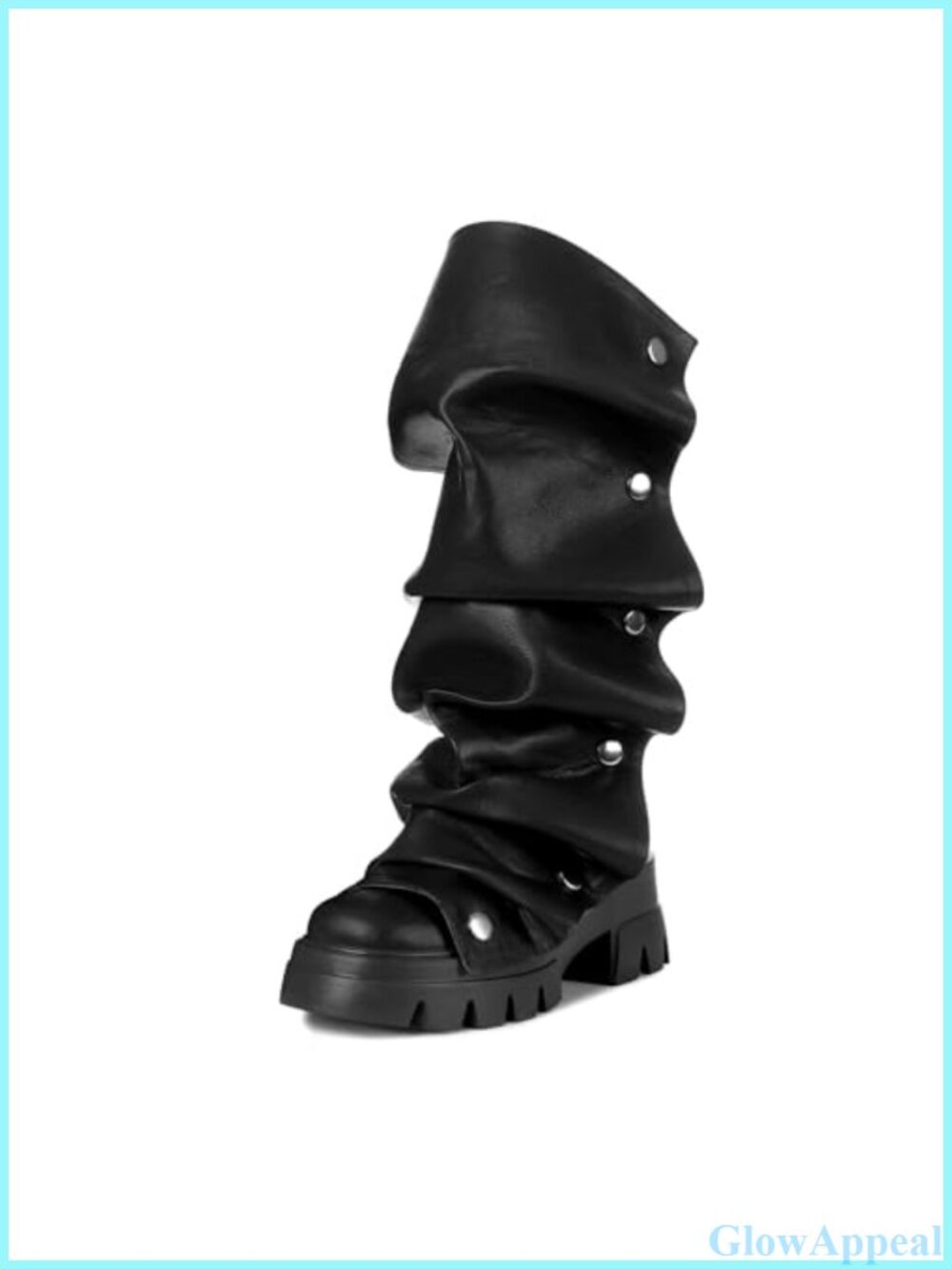 Fold Over Slouchy Mid Calf Boots Faux Leather Platform Chunky Heel Women's